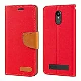 Shantime Oxford Stoff Flip Wallet Hülle Kompatibel mit SPC Zeus 4G Pro, Robuste Magnetische Hülle mit Kartenfächern und Standfunktion(Rot)