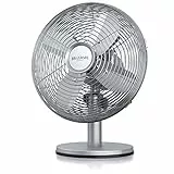 Brandson - Tischventilator Design Retro - Ventilator mit 3 Geschwindigkeitsstufen - mobiler Lüfter - Oszillation 80° - Neigungswinkel ca. 40° - Robustes Voll-Metallgehäuse - Silverline