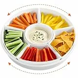 Lifewit 29 cm Drehbare Servierplatte, 7-teiliges Kunststoff Dipschalen Set, Snackteller mit Fächern, Geteiltes Snackschale für Snacks/Dips/Vorspeisen/Obst/Nüsse, Kombinierbarer Servierteller für Party