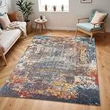 Livabliss Miami Modern 160x213 cm – Abstraktes Marmor-Design in Dunkelblau, Rost & Grau, weicher Kurzflor für Wohnzimmer, Esszimmer & Schlafzimmer