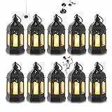Romadedi Laterne Schwarz Halloween Deko - 10er Set Mini Laterne zum Aufhängen, mit LED Kerzen für Ramadan, Garten, Weihnachten, Hochzeit, Balkon, Outdoor, Tischdeko
