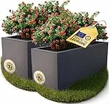 Ondis24 Pflanzkübel Vulkan, 57L Pflanzvolumen, rechteckig, Blumenkasten mit Wasserspeicher, Balkon Terrasse, Blumenkübel (2X Anthrazit)
