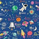 Geschenkpapier für Kindergeburtstag Geburtstag 70cm x 2m Rolle (Dunkelblau mit Weltall Motiv)