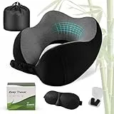 Cirorld Nackenkissen Flugzeug, Nackenhörnchen Erwachsene, Reisekissen Memory Foam, Verstellbares Kompaktes Nackenkissen Reise, Ergonomisches Weich Atmungsaktiv mit Ohrstöpseln, Augenmaske,Tragetasche