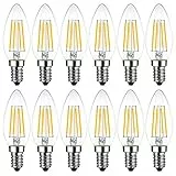 LVWIT E14 Kerze LED Lampe für Kronleuchter, 470 lm, E14 Glühbirne Kerzeform 4W ersetzt 40 Watt, 2700K Warmweiß, Filament Fadenlampe, Glas, nicht dimmbar (12er Pack)