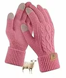 FORVEVO Handschuhe Damen Winter mit Wolle,Thermohandschuhe Weich Fleece,Warme Lange Wollhandschuhe Damen Touchscreen Winterhandschuhe Frauen für Outdoor Laufen Skifahren Radfahren (Rosa)
