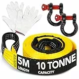 GADLANE Hochsichtbares Abschleppseil, 5 m x 5 cm dick, 10 Tonnen Kapazität, verschleißfestes Polyester mit verstärkten Enden, UV-beschichteter Abschleppgurt, robuste D-Ring-Bügel, Aufbewahrungstasche