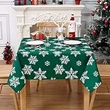 CAROMIO Tischdecke Weihnachten Tischdecken Grün Tischtuch Abwaschbar Wasserabweisend aus Polyester mit Schneeflocken für Weihnachten Festlich Tischdekoration Quadratisch 137x137cm