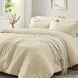 Luofanfei Seersucker Bettwäsche 200x200 Beige Khaki Sommer Gestreift Uni Wende Bettwäsche Set Doppelbett Microfaser Atmungsaktiv Leicht Bettbezug und Kissenbezüge 80x80 cm mit Reissverschluss