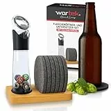 wortek Flaschenöffner mit Auffangbehälter + Filz Untersetzer Gläser Set mit Halterung Glasuntersetzer Küchen Gadgets Glas Untersetzer-Set Bieröffner Bierflaschenöffner Männer Geschenk Weihnachten