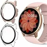 Blueshaweu Schutzhülle für TUYOMA Smartwatch Damen 1,3 Zoll, Hard PC hülle mit Glas Displayschutz kompatibel mit TUYOMA LW36 Smartwatch (transparent+Rosa)