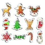 Weihnachts-Ausstechformen-Set, 11 Stück, Edelstahl, Keksausstechformen, Lebkuchenmann, Hirschkopf, Weihnachtsbaum, Schneeflocke, Rentier, Schneemann, Weihnachtsmann, Engel, für Kekse DIY Backen