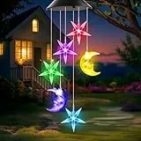 Winzwon Solarlampen Weihnachten für Außen Garten Balkon Deko Wetterfest Geschenke, Sternmond Solar Windspiele für Draußen Hängend, Terassendeko Solarleuchten Oster Geschenke für Frauen Mama Oma