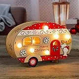 Haushalt International Weihnachts Wohnwagen Merry Christmas aus Holz mit 10 Warm-Weißen LED´s