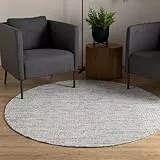 Interiyou handgewebter Baumwollteppich Riga - 120x120 cm Rund Beige/Schwarz - Handwebteppich für Wohnzimmer, Schlafzimmer - 100% Handarbeit Naturfaser Teppich Flachgewebe