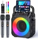 Singingmate Karaoke-Maschine, tragbarer Bluetooth-Lautsprecher für Erwachsene mit 2 drahtlosen Mikrofonen, PA-System für Erwachsene und Kinder mit LED-Leuchten für Partys(Schwarz)