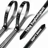 Wiederverwendbare Kabelbinder Schwarz 300-600mm x 7,6 mm verbreitert (20 Stück), UV-Beständig Nylon Kabelbinder, Verstellbar für Haushalt, Garten, Elektroinstallation, Kabelmanagement (BRT300)