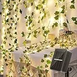 Bigzom Solar Lichterkette Aussen, 120LED Efeu Lichterkette Solar 12M Lichterkette Außen Solar 8 Modi für Gärten Balkon Terrasse Zaun Deko(Warmweiß)