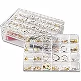 INMORVEN 3-stöckiger Schmuckständer aus Acryl – Tragbarer Schmuckorganizer mit Deckel, 36 Fächer für Ringe, Ohrringe, Ketten & Armbänder (Klar)