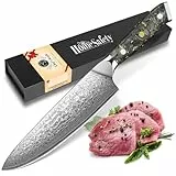 Home Safety Damastmesser Profi Kochmesser - Damast Küchenmesser I extra Scharfes 20 cm Klinge aus 67 Lagen VG-10 Damaststahl I Handgeschmiedete Fleischmesser, Geschenkbox