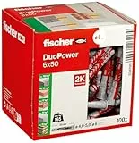 fischer DuoPower 6 x 50, Universaldübel, leistungsstarker 2-Komponenten-Dübel, Kunststoffdübel zur Befestigung in Beton, Ziegeln, Stein, Gipskarton uvm., ohne Schrauben, 100 Stück