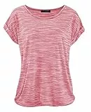 TrendiMax Damen T-Shirt Kurzarm Sommer Shirt Lose Strech Bluse Tops Causal Oberteil Basic Tee, Weinrot Meliert, M