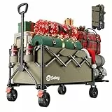 Sekey Bollerwagen Faltbar mit Erweiterbarer Heckklappe 250L 150KG, Alle Gelände Angelwagen, Faltbarer Bollerwagen Zusammenfaltbar aus Vier Richtungen, Olivgrün