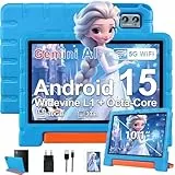 ZIOVO Kinder Tablet 10 Zoll Android 15 mit 30GB RAM+TF 2TB, 5G WiFi, Gemini AI, Octa-Core, Widevine L1, GPS, Face ID, Kindersicherung, iWAWA, 6000mAh, BT 5.0, Kids Tablet mit Eva Case - Blau