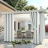 MIULEE Outdoor Vorhang 2 Stücke Outdoorvorhänge Wetterfest mit Ösen, Blickdicht Sonnenschutz Wasserdicht Outdoor Außen Gardine für Garten Terrasse Pavillon Veranda Balkon B 132 x H 245 cm Grau-Weiß