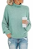 Imuedaen Pullover Damen Elegant Winter Rollkragenpullover Strickpullover Grobstrickpullover Casual Lose Langarm Pulli Oberteile (A Hellblau, S)