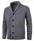 KTWOLEN Herren Strickjacke Cardigan Schalkragen Grobstrick Langarm Übergangsjacke Freizeitjacke Strickjacken Sweat-Jacke Winter Cardigans mit Knopfverschluss, Holzkohle, M
