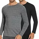 SIMIYA Herren Thermounterwäsche Oberteile Langarm Winter Innenfleece Thermoshirt Longsleeve Funktionsunterwäsche Warm Unterwäsche Männer Rundhalsausschnitt Weich Unterhemd(Schwarz+grau,M)