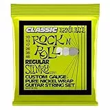 Ernie Ball Regular Slinky klassische Rock‘n‘Roll-E-Gitarrensaiten, reine Nickelwicklung, Stärke 10–46