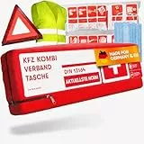 PURAHELP® KFZ Kombitasche inkl. Beatmungstuch [DIN 13164] - Verbandskasten Auto mit Warndreieck & Warnweste - PKW Verbandskasten StVO Konform für 2026 - Erste Hilfe Set Auto - First Aid Kit Car