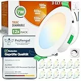 ALUSSO LED Einbaustrahler 230V Dimmbar 68mm 7W Ultra Flach IP44 LED Spots Warmweiß Neutralweiß Kaltweiß Deckenspots für Badezimmer Küche Wohnzimmer, Weiss, 12er Set