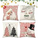 FILOEEX Weihnachten Weihnachtsmann Kissenbezug 45x45cm Leinen Sofa Throw Kissenbezug 4 Stück Kissenbezug Weihnachten Kissenhülle WeihnachtenDekoration für Weihnachtsdeko Bettwäsche Sofa (Rosa-A)