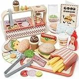Lehoo Castle Kinderküche Zubehör, kaufladen Zubehör Holz, Kaufmannsladen Zubehör, Spielen Sie Hamburger Shop, Mädchen Geschenke 3 Jahre, Spielküche Zubehör Spielzeug ab 3 Jahre