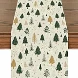 Tarklanda Weihnachten Tischläufer, Weihnachtstischläufer Grün Gold, Weihnachts Tischdeko, Weihnachtsbaum Saisonnal Winter Küche Tisch Dekoration Drinnen Urlaub Party Dekor 40x180 cm