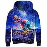 Goodstoworld Fleece Kapuzenpullover Hoodie Kinder Mädchen Jungen 3D Dinosaurier Coole Druck Lange Ärmel Pullover Kapuzenshirt Sweatshirt Blau 11-14 Jahre