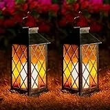 Laternen für Draußen, OxyLED Solarlampen für Außen 2 Stück IP44 Wasserdicht Solarlaterne für Außen mit Flacker Effekt Kerzen Balkon Deko Vintage Hängend für Patio Terrasse Wand Tisch