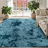 ISMOL Weicher Flauschiger 180x270cm Zottelteppich Wohnzimmer Schlafzimmer Flächenteppich Waschbarer Rutschfester Teppich Im Freien Flur Moderner Dekorativer Teppich(Dunkelblau)
