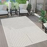 Paco Home Outdoor Teppich wetterfest & langlebig Moderne Boho-Designs mit 3D-Effekt Skandi-Look UV-beständig & robust für Balkon, Garten, Wohnzimmer & Küche, Grösse:120x160 cm, Farbe:Creme 4