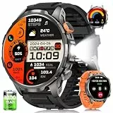 Smartwatch Herren mit 1000mAh Akku/LED Taschenlampen, 1.91' AMOLED 5ATM Smartwatch Militär Fitness Tracker mit Telefonfunktion, 113 Sportmodi Sportuhr/24/7 Herzfrequenz/Schlafmonitor/SpO2/iOS Android