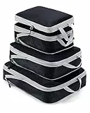 Meowoo 4-teiliges Kompressions-Packwürfel Set - Compression Packing Cubes - Wasserdichter Kofferorganizer mit Reißverschluss (XL, L, 2×M) - Platzsparend für Handgepäck & Koffer (Schwarz)