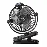 Minthouz Tischventilator mit Clip, 8000mAh USB Ventilator, 5 Geschwindigkeiten Tragbarer Mini Ventilator, Geräuscharmer Deckenventilator Ideal für Outdoor Camping/Kinderwagen/Haus/Büro