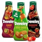 Develey – Saucen-Set 3x250ml Squeeze-Flaschen im Bundle – Bundle bestehend aus Süß-Sauer, Curry & BBQ – Ohne Konservierungsstoffe & Glutamat - Perfekt für viele Gerichte als Topping oder Dip