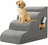 ROMROL Hundetreppe 4 Stufen – rutschfeste Haustiertreppe für kleine Hunde & Katzen – Waschbarer Bezug, Hochdichter Memory-Schaum – Weiche Einstiegshilfe für Sofa & Bett – Gelenkschonend, Grau