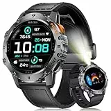 DREMAC EF8 Smartwatch Herren - Telefonfunktion/Lange Akkulaufzeit, 1.43'' Amoled Integriertes LED Taschenlampe Fitnessuhr mit 120+ Sportmodi,Herzfrequenz,Schlafmonitor für iOS Android, Space Grau