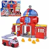 PAW PATROL – Fire Rescue Feuerwehr-Station mit Licht- und Soundeffekten, Wasserkanone, Rutschstange und Startrampe, ca. 38 cm, inkl. Marshall-Figur und Feuerwehrauto, für Kinder ab 3 Jahren