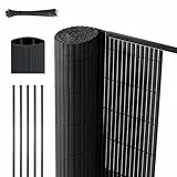 Sekey PVC Sichtschutzmatte mit Abdeckprofil & Kabelbindern - 100x500cm Doppelte Verstärkung Innen, Balkon Sichtschutz Sichtschutzzaun Windschutz Wasserdicht ohne Bohren für Balkon Garten, Anthrazit